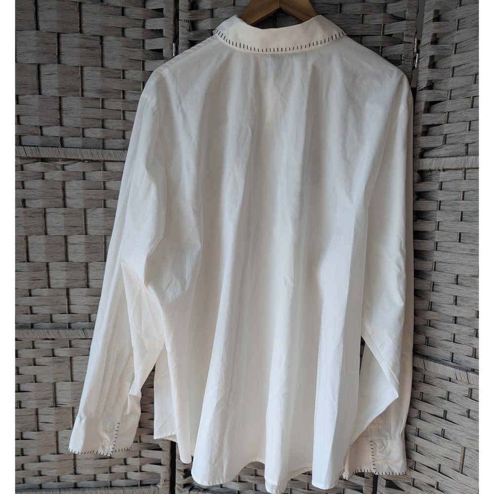 Vtg White Black Floral Stitch Embroidered Button Up Shirt Womens Sz 3X Scandi - Picture 3 of 8